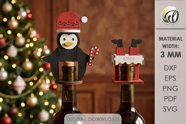 Christmas Wine Bottle Toppers Laser Cut. Christmas SVG