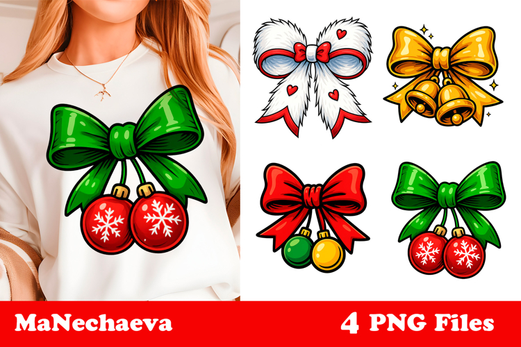 Coquette Christmas Bow Clipart | Holiday Sublimation PNG