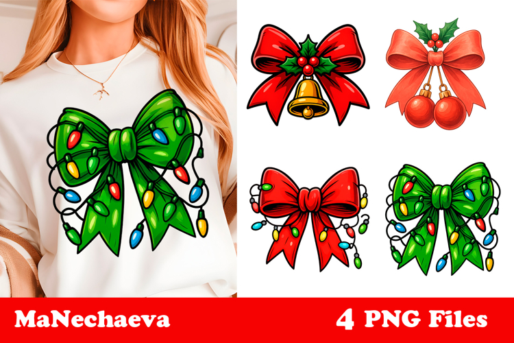 Coquette Christmas Bow Clipart | Holiday Sublimation PNG