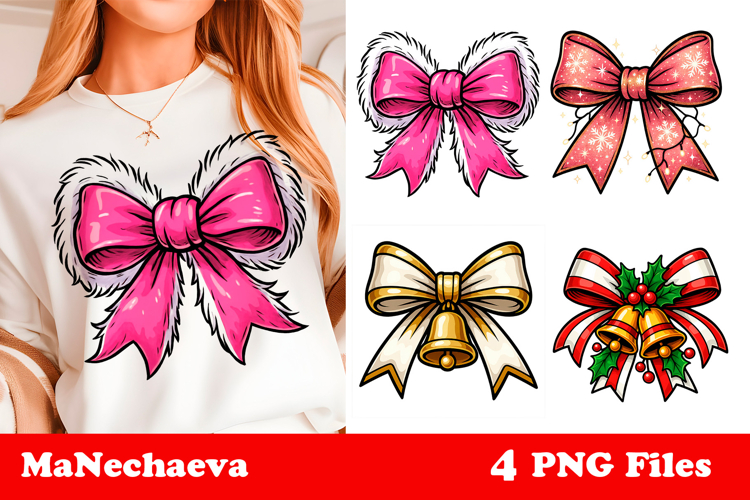 Coquette Christmas Bow Clipart | Holiday Sublimation PNG