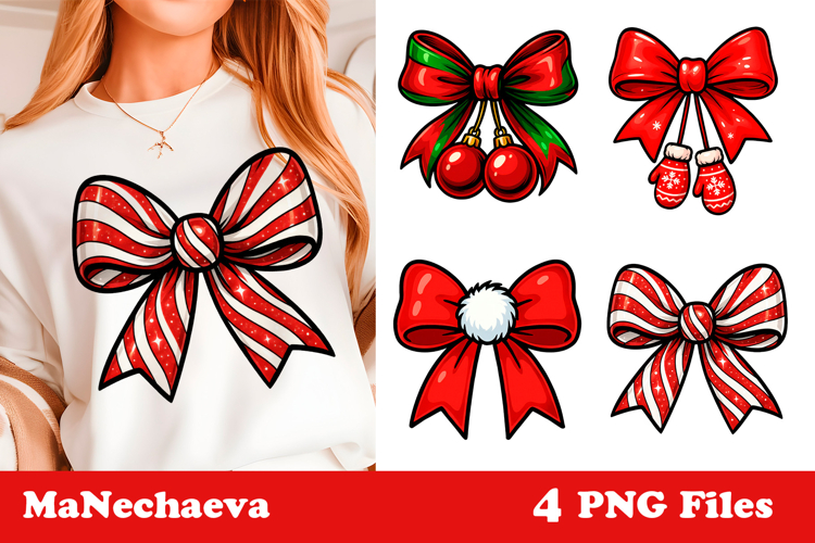 Coquette Christmas Bow Clipart | Holiday Sublimation PNG