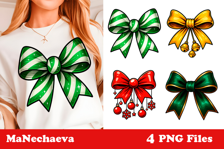 Coquette Christmas Bow Clipart | Holiday Sublimation PNG