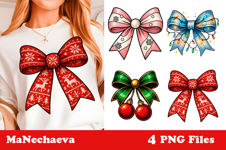 Coquette Christmas Bow Clipart | Holiday Sublimation PNG