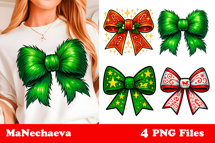 Coquette Christmas Bow Clipart | Festive Holiday Sublimation