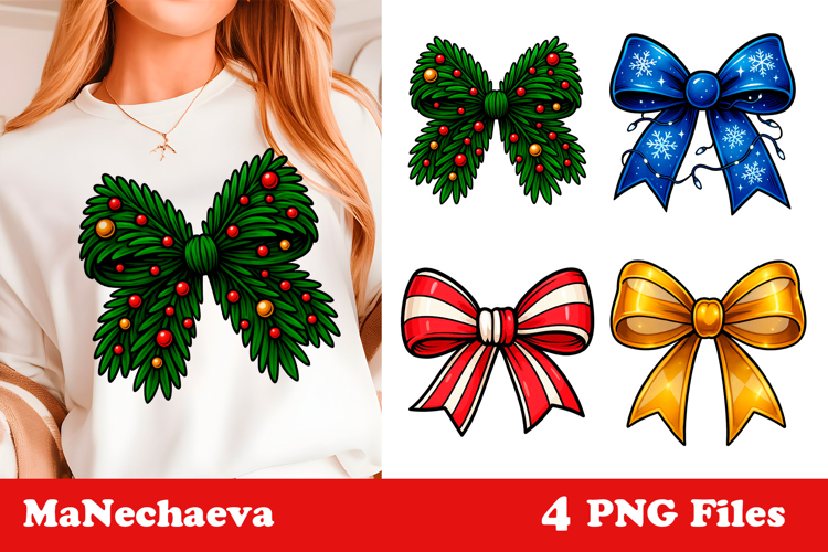 Coquette Christmas Bow Clipart | Holiday Sublimation PNG