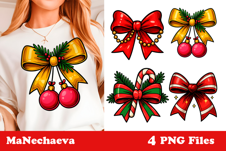 Coquette Christmas Bow Clipart | Holiday Sublimation PNG