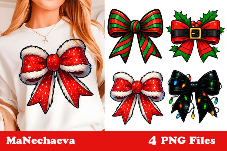 Coquette Christmas Bow Clipart | Holiday Sublimation PNG