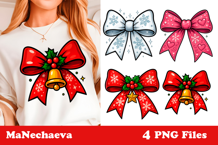 Coquette Christmas Bow Clipart | Holiday Sublimation PNG