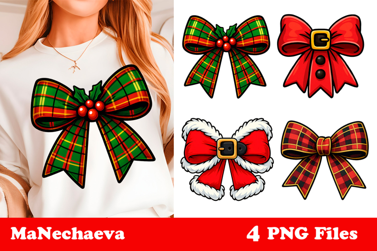 Coquette Christmas Bow Clipart | Holiday Sublimation PNG