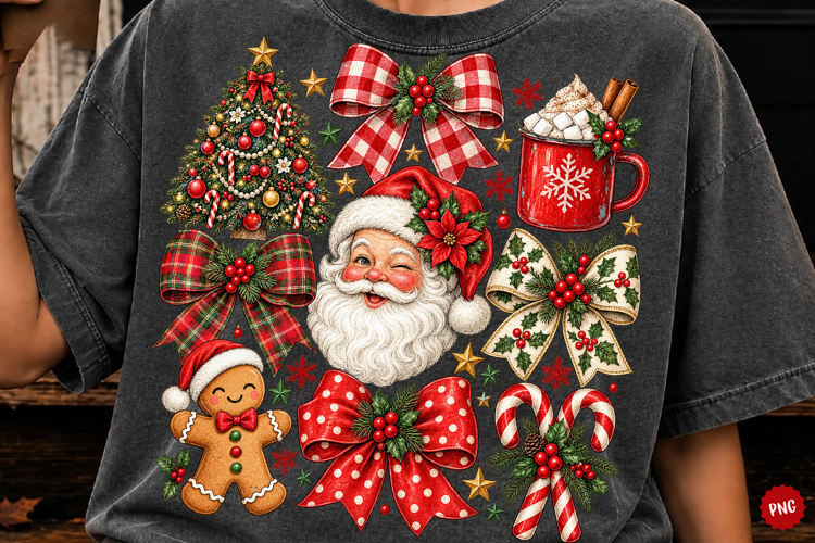 Christmas Bow PNG, Preppy Holiday Collage Sublimation