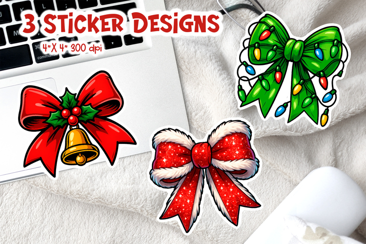 Coquette Christmas Bow Sticker | Holly Lights Printable