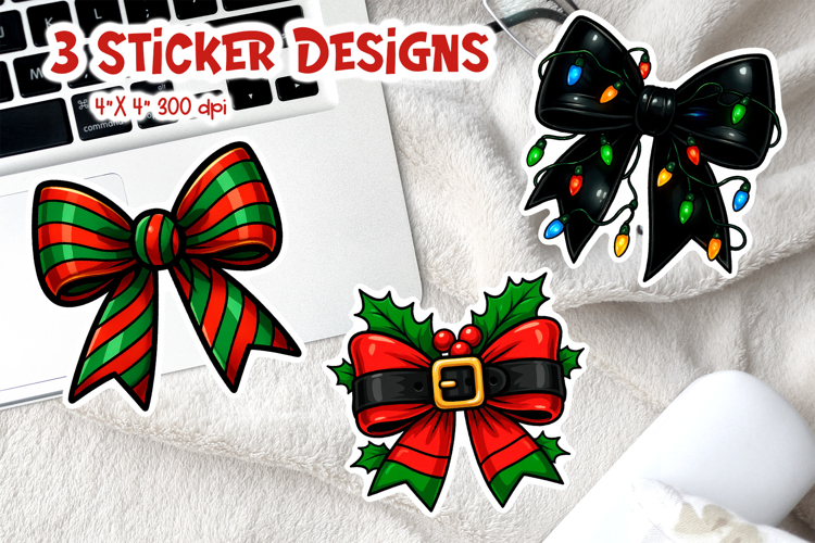 Coquette Christmas Bow Sticker | Candy Lights Printable