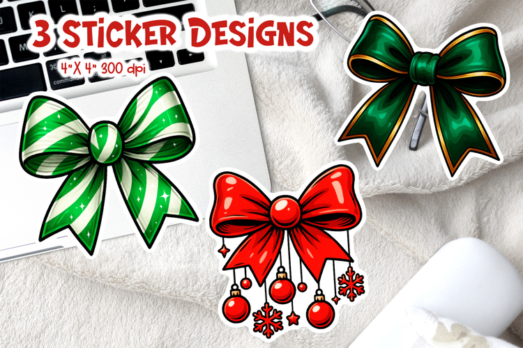 Coquette Christmas Bow Sticker | Green Candy Printable