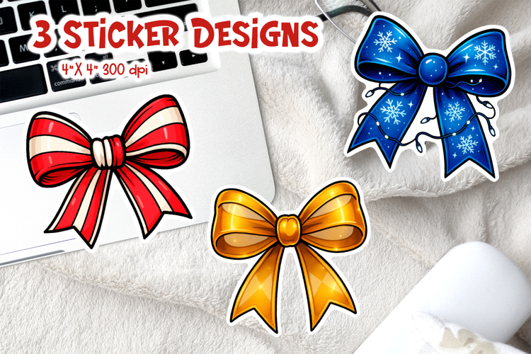 Coquette Christmas Bow Sticker | Blue Candy Printable