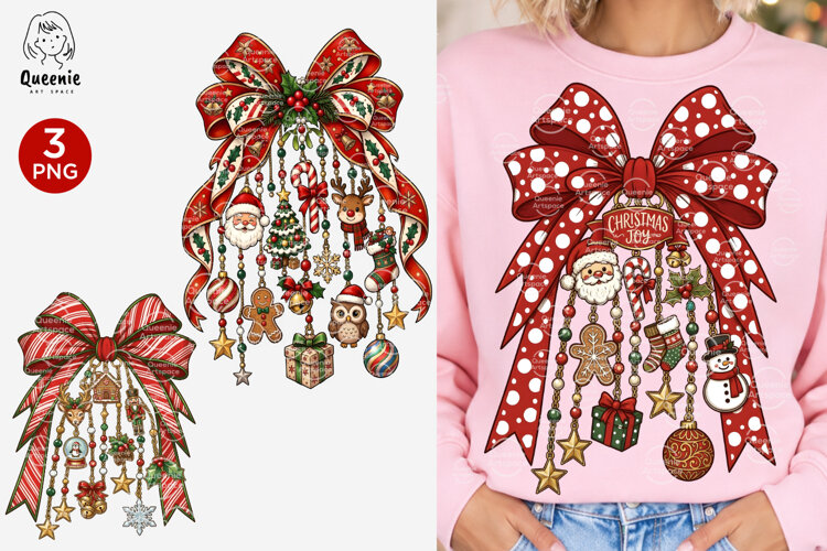 Retro Christmas Charms Bow Holiday Xmas Sublimation example image 1