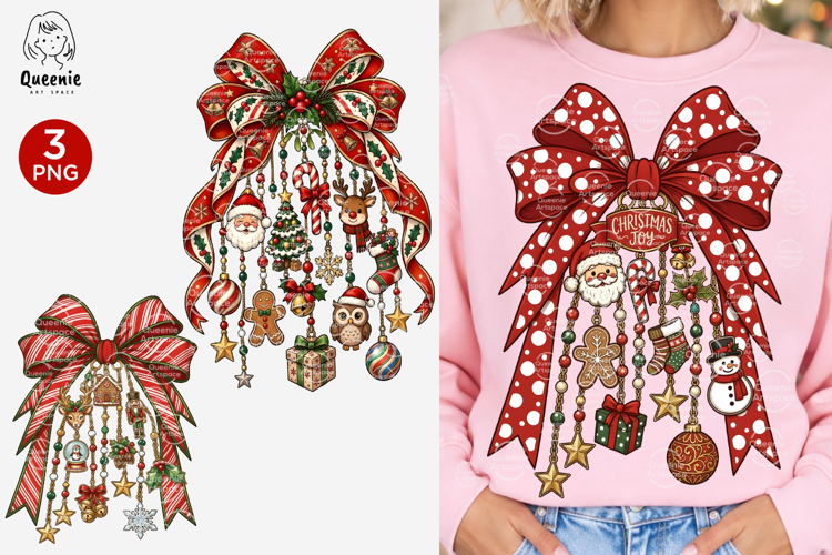 Retro Christmas Charms Bow Holiday Xmas Sublimation