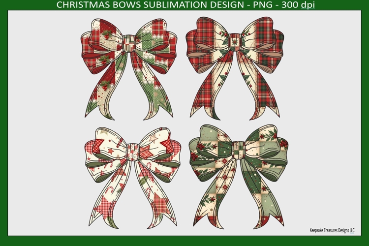 Christmas Bows Plaid Patchwork Sublimation Png Design
