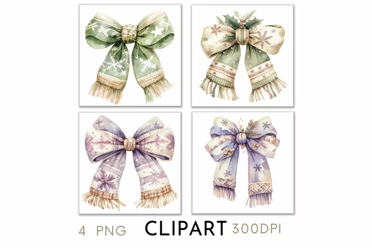 Christmas Bows Illustrations Watercolor PNG