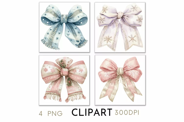 Christmas Bows Illustrations Watercolor PNG