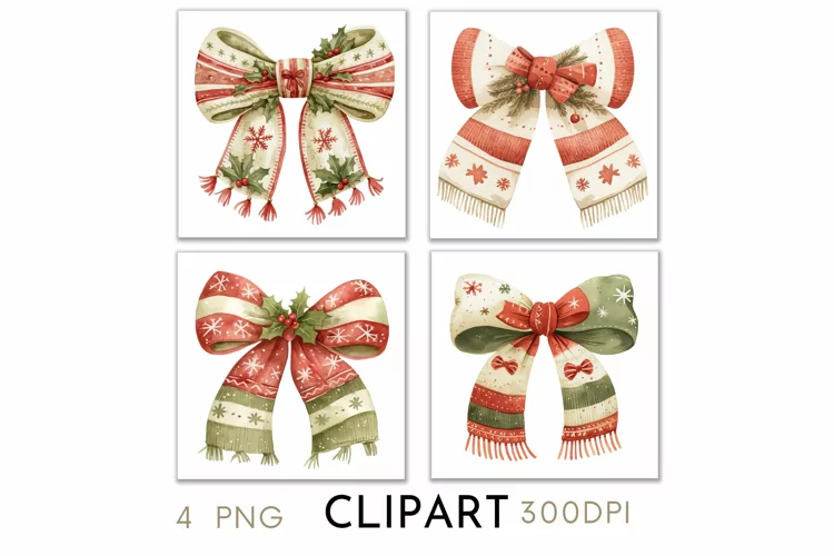 Christmas Bows Illustrations Watercolor PNG