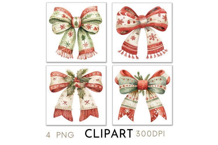 Christmas Bows Illustrations Watercolor PNG