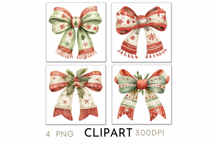 Christmas Bows Illustrations Watercolor PNG
