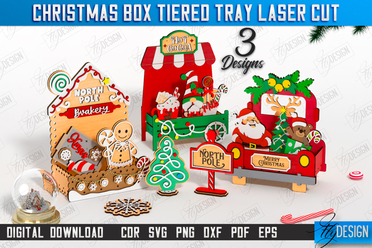 Christmas Box Tiered Tray Laser Cut Bundle, Christmas Decor