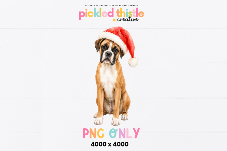 Christmas Boxer Dog PNG, Watercolor Santa Hat Dog