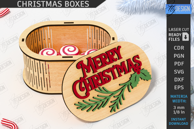 3D Christmas Box Laser Cut| Gift Box | Storage Box |Xmas SVG