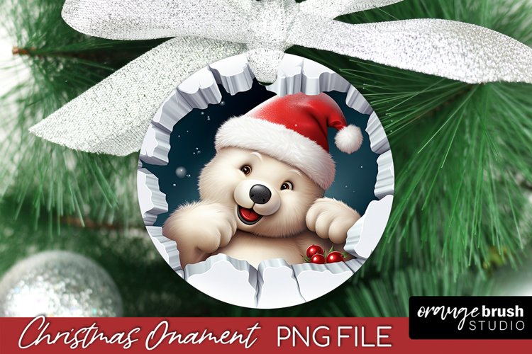 3D Christmas Ornament Sublimation, White Bear Smashed Wall example image 1