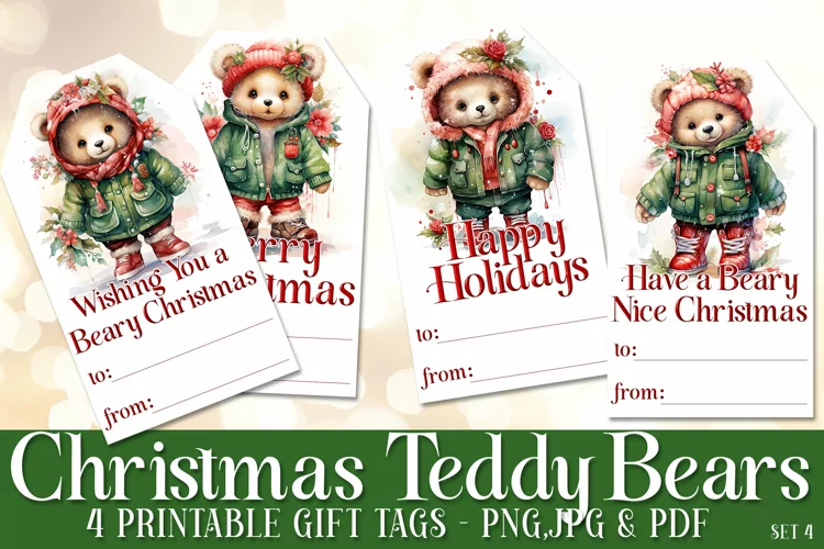 Teddy Bear Christmas Gift Tags & Sheet, Printable Crafts s4
