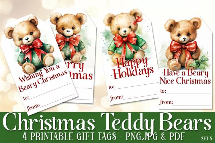Teddy Bear Christmas Gift Tags & Sheet, Printable Crafts s5