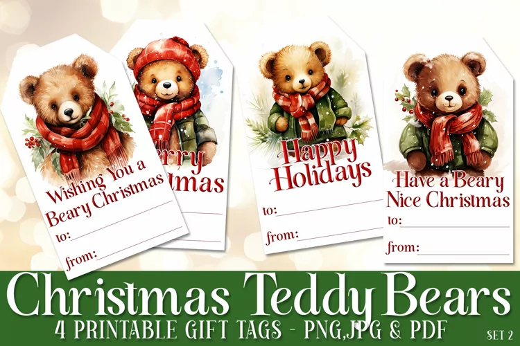 Teddy Bear Christmas Gift Tags & Sheet, Printable Crafts s2