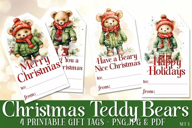Teddy Bear Christmas Gift Tags & Sheet, Printable Crafts s3