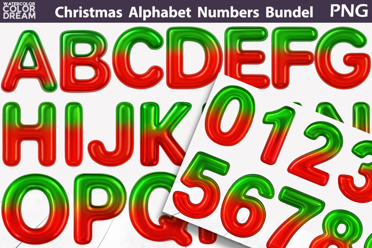 Christmas Alphabet & Numbers | 3D Balloon Red Green Clipart