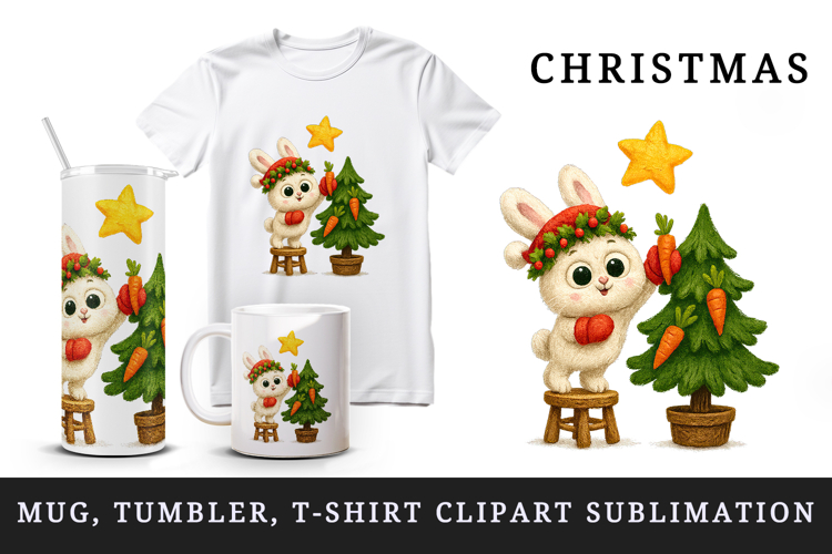 Christmas bunny tumbler, mug wrap, clipart sublimation png