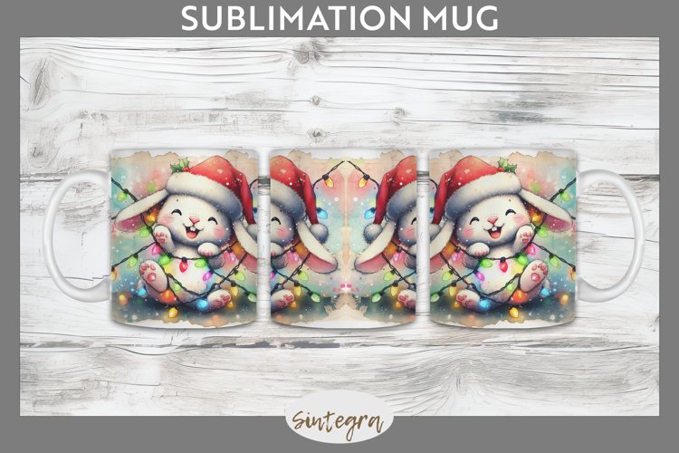 Christmas Bunny v1 Entangled in Lights Mug Wrap Sublimation