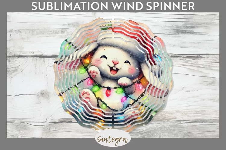 Christmas Bunny v1 Entangled in Lights Wind Spinner Sublimat