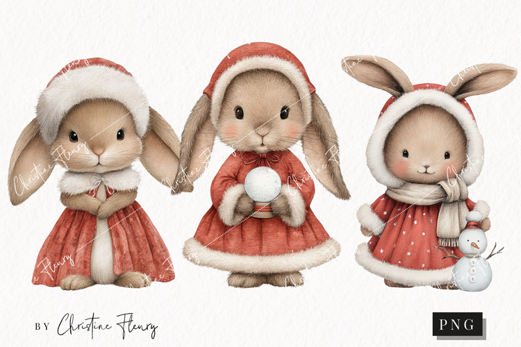 Vintage Christmas Bunny Clipart | Christmas PNG