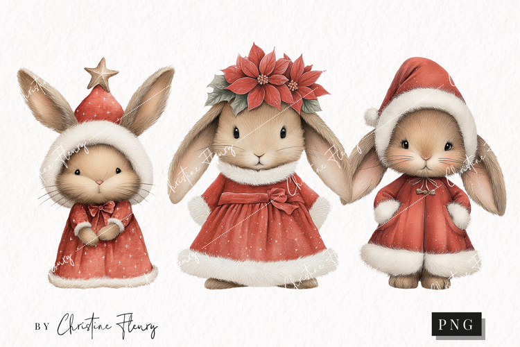 Vintage Christmas Bunny Clipart | Christmas PNG