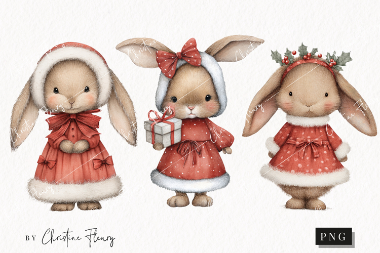 Vintage Christmas Bunny Clipart | Christmas PNG
