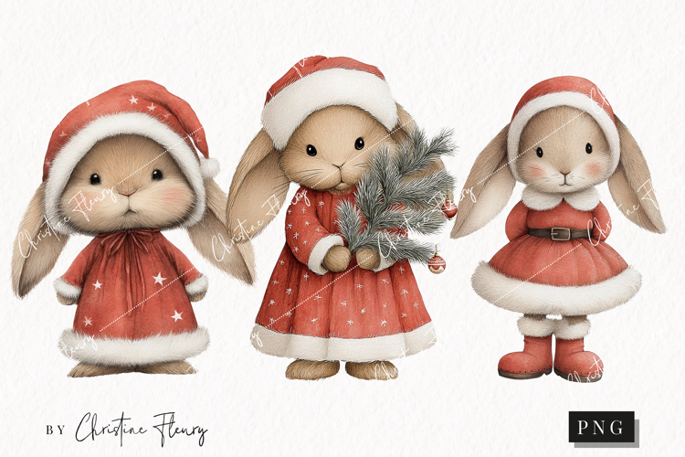 Vintage Christmas Bunny Clipart | Christmas PNG