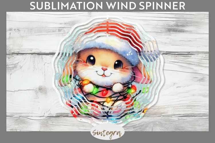Christmas Bunny v3 Entangled in Lights Wind Spinner Sublimat