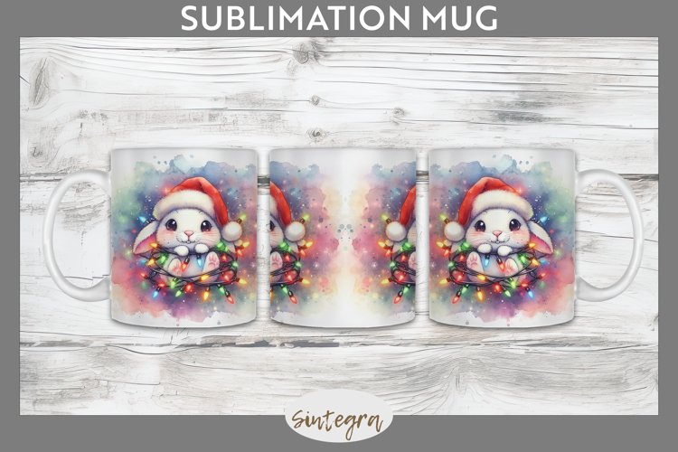 Christmas Bunny v4 Entangled in Lights Mug Wrap Sublimation example image 1