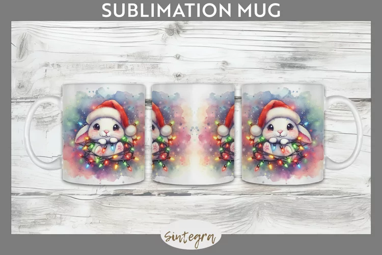 Christmas Bunny v4 Entangled in Lights Mug Wrap Sublimation