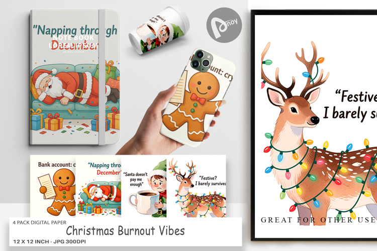 Digital Paper Christmas Burnout Vibes Quotes
