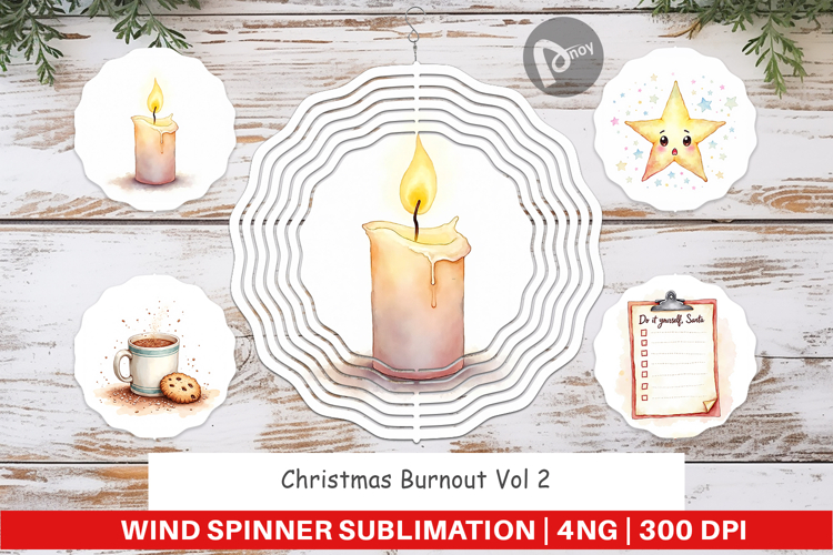 Wind Spinner Watercolor Christmas Burnout