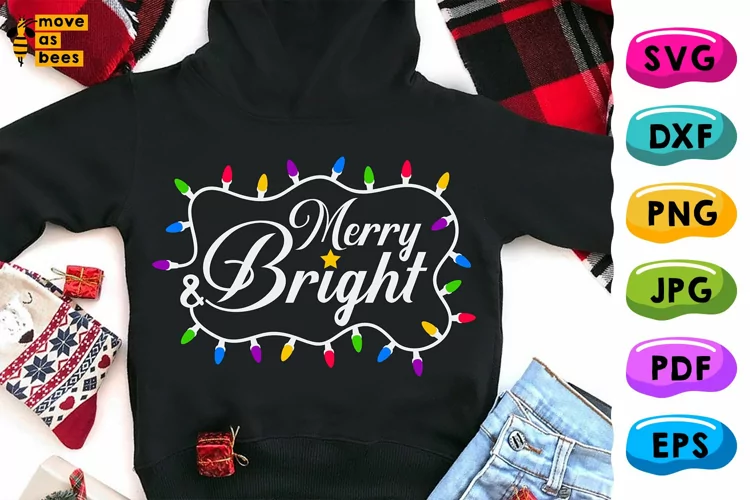 Merry & Bright Svg, Christmas Lights Svg, Xmas Shirt Svg Png