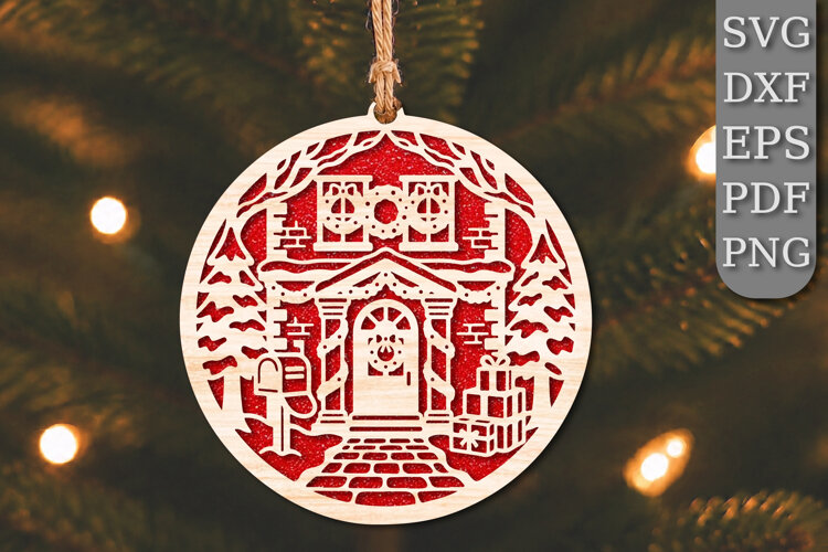 Christmas Cabin Front Door Laser Cut SVG example image 1