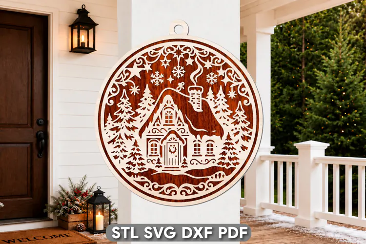 Christmas Cabin Ornament Laser Cut SVG